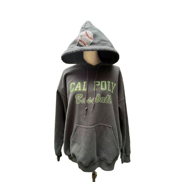 CAL POLY UNIVERSITY BASEBALL NAVY BLUE BLING RHINESTONES SPELLOUT HOODIE SWEATSH - Picture 3 of 17
